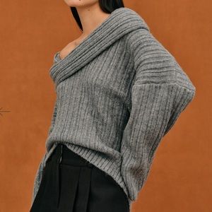 Becca Oversized High Roll Knit Pullover, Storm Grey
